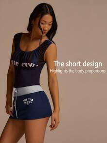 Fluxe Women's Letter Print Drawstring Waist Casual Versatile Daily & Sports Mini Skirt - Blue - View 8