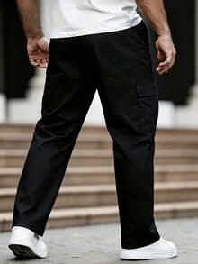 Manfinity Hypemode Men's Baggy Cargo Pants With Letter Patch Detail, Flap Pockets And Side Drawstring Waist, Fall - Black - View 3