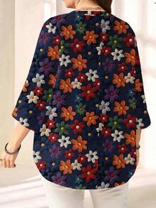 EMERY ROSE Plus Size Women Floral Print Single-Breasted Casual Versatile Daily Wear Shirt - Multicolor - View 2