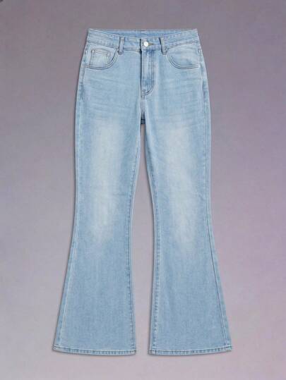 DSELFIQUE Men's Solid Color Wide Leg Denim Jeans With Slanted Pockets Baggy Long Washed Flare Jean Cargo Plain Light Blue Party Street Wear Rapper Street Going Out Hang Out College Sport