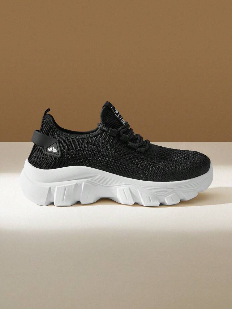 CUCCOO EASI Black And White Contrasting Color Chunky Sneakers, Thick-Soled Heightening Breathable Sneakers, Spring And Summer Commuting Versatile Women's Shoes