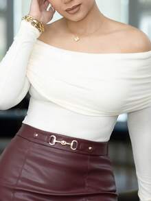 Melissa Matos 女士露肩修身T恤，秋冬新款长袖上衣 - 白色 - 查看 6