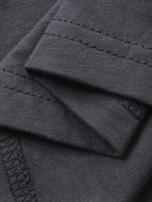 FRIFUL Áo kiểu nữ dáng rộng thoải mái, phối màu, chất liệu ren xuyên thấu, tay ngắn, in chữ, đa năng cho mùa xuân/hè. - Xám - Xem 3