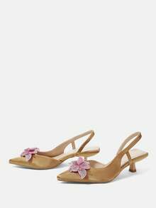 CUCCOO HITCHD Décolleté da donna con punta affusolata, tacco a rocchetto, strass e fiori, in raso color champagne e oro, comode ed eleganti, adatte per matrimoni, feste e occasioni formali - Bronzo - Visualizzare 3
