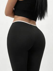 SHEIN SXY Women's Casual Versatile Everyday Wear Tight Fitting Cropped Leggings, Women Leggings, Yoga Pants, Gym Clothes Women,Sport - Black and White - View 2
