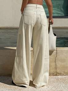Livesso 女士休闲街头风宽松百搭牛仔裤 - 白色 - 查看 2