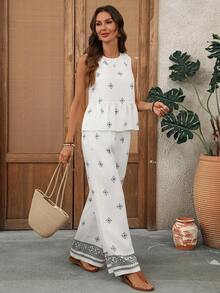 EMERY ROSE Damen Urlaubs-Lässig Geometrisches Muster Trägerhemd und Hose 2-teiliges Set - Verschiedenfarbig - Übersicht 5