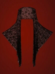 Glisette 浪漫玫瑰花卉蕾丝宽松喇叭袖女式衬衫 - 黑色 - 查看 1