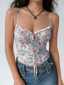Cévolie Camiseta de tirantes con estampado floral elegante para mujer en verano - Multicolor - Ver 6