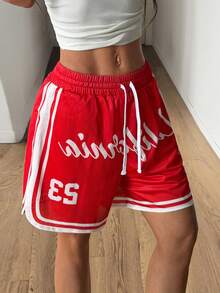Coolane Women's Summer Going Out Streetwear Game Day Sport Rave Festival Graphics Breathable Mesh Red Track Shorts - Red - View 5