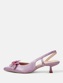 CUCCOO HITCHD Women's Pointed Toe Kitten Heel Rhinestone Floral Satin Comfortable Elegant Pumps, Suitable For Spring/Summer, Weddings, Parties, Formal Occasions - Dusty Purple - View 2