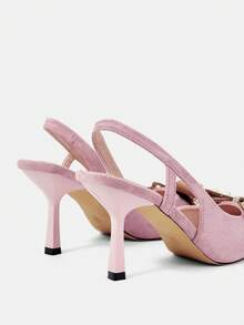 CUCCOO HITCHD Women's Pointed Toe High Heel Shoes, Spring/Summer New Arrivals, Faux Suede Fabric, Rhinestone & Pearl Bow Decor, Light Pink Color, Comfortable & Elegant, Suitable For Weddings, Parties, Formal Occasions - Barely Pink - View 5