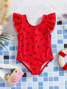 Emery Rose Kids Emery Rose Kids 女婴蝴蝶装饰荷叶袖连体泳衣 - 彩色 - 查看 6