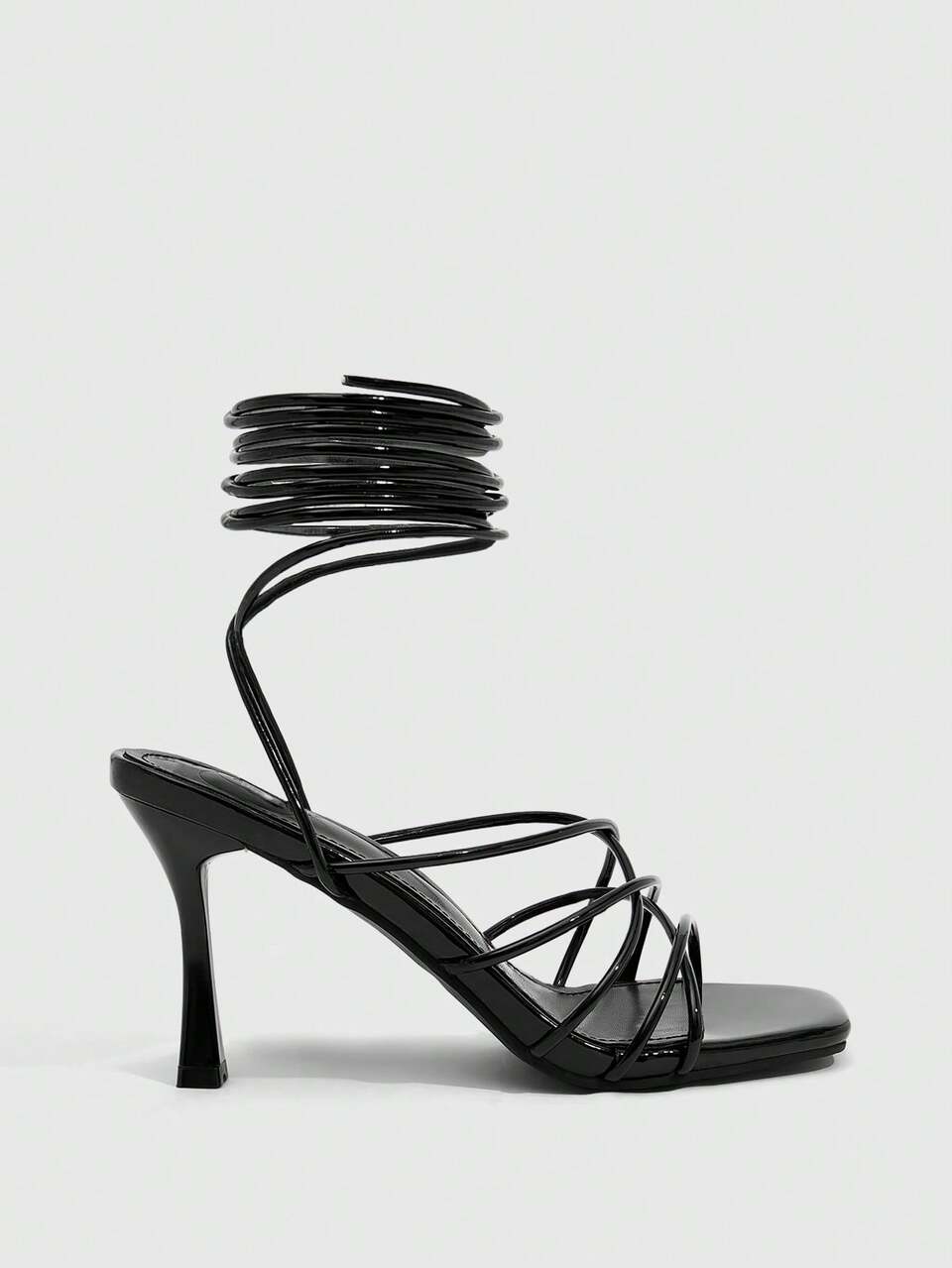 CUCCOO SZL Women's Square Toe Thin High Heel Black Strap Sandals, Sexy Fashion Party Dress Heels, Summer Ladies High Heel Sandals Prom Heels Summer Shoes
