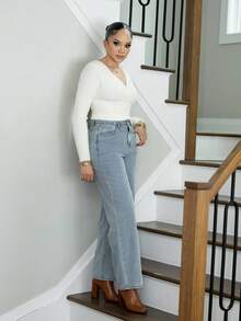 Melissa Matos 斜口口袋直筒牛仔褲 - 淺色水洗藍 - 查看 6