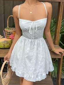 Sunnyshic 精致质感面料夏季露背系带A字修身半身裙，别致法式风情百搭性感女士连衣裙 - 白色 - 查看 3