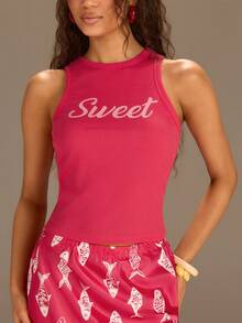 Athîral Women's Casual Watermelon Red Knit Top And Skirt 2 Pieces Set, Spring/Summer - Red - View 5