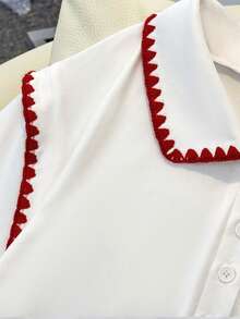 Resyla Women's Button-Up Embroidered Trim Short Sleeve Casual T-Shirt - White - View 3