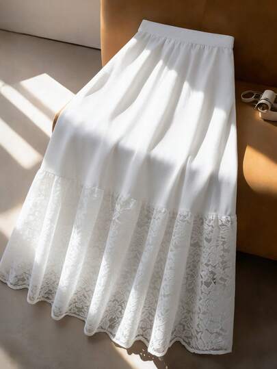 GlowEve CURVE Plus Size Women Elegant Patchwork Lace Hem Skirt, Casual Vacation Bottom, Spring/Summer