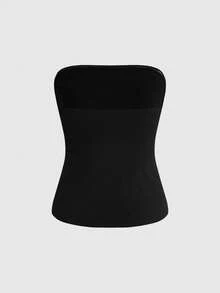 ROMWE Grunge Punk Women's Tiger Letter Print Bandeau Crop Top, Fitted & Versatile For Daily Wear - Black - View 2