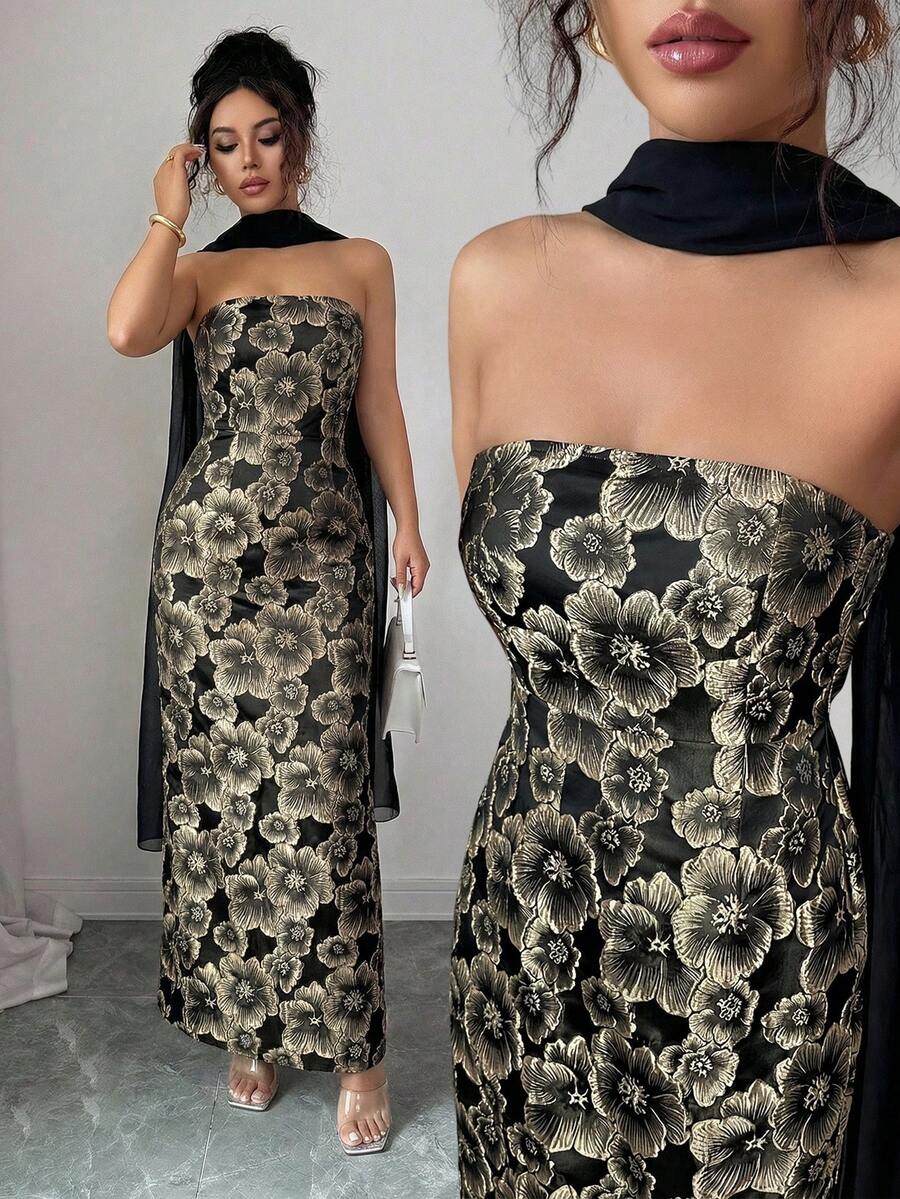 Elenzga Đầm nữ thanh lịch, lãng mạn màu hồng và vàng họa tiết hoa jacquard, không dây vai, thắt eo, dáng suông, có dây buộc cổ, thích hợp cho hẹn hò, mua sắm, lễ hội âm nhạc và nhiều dịp khác, đầm nữ xuân/hè, đầm mới nhất, đầm nữ dự tiệc, đầm nữ ấn tượng. - màu đen - Xem 1
