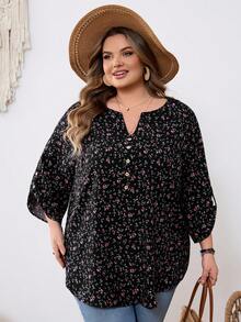 SHEIN CURVE+ Áo thun nữ dáng suông in họa tiết toàn thân, tay xắn, phong cách đường phố, thường ngày, size US22, thích hợp cho lễ hội âm nhạc, kỳ nghỉ bên bờ biển, phong cách bohemian. - Nhiều màu - Xem 7