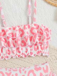 SHEIN 少女全身印花坦克比基尼套装 - 粉色 - 查看 3