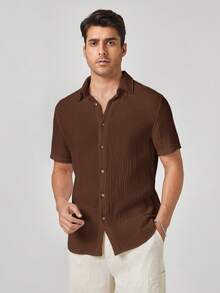 Manfinity VCAY Men's Woven Casual Short Sleeve Shirt - Rust Brown - View 3