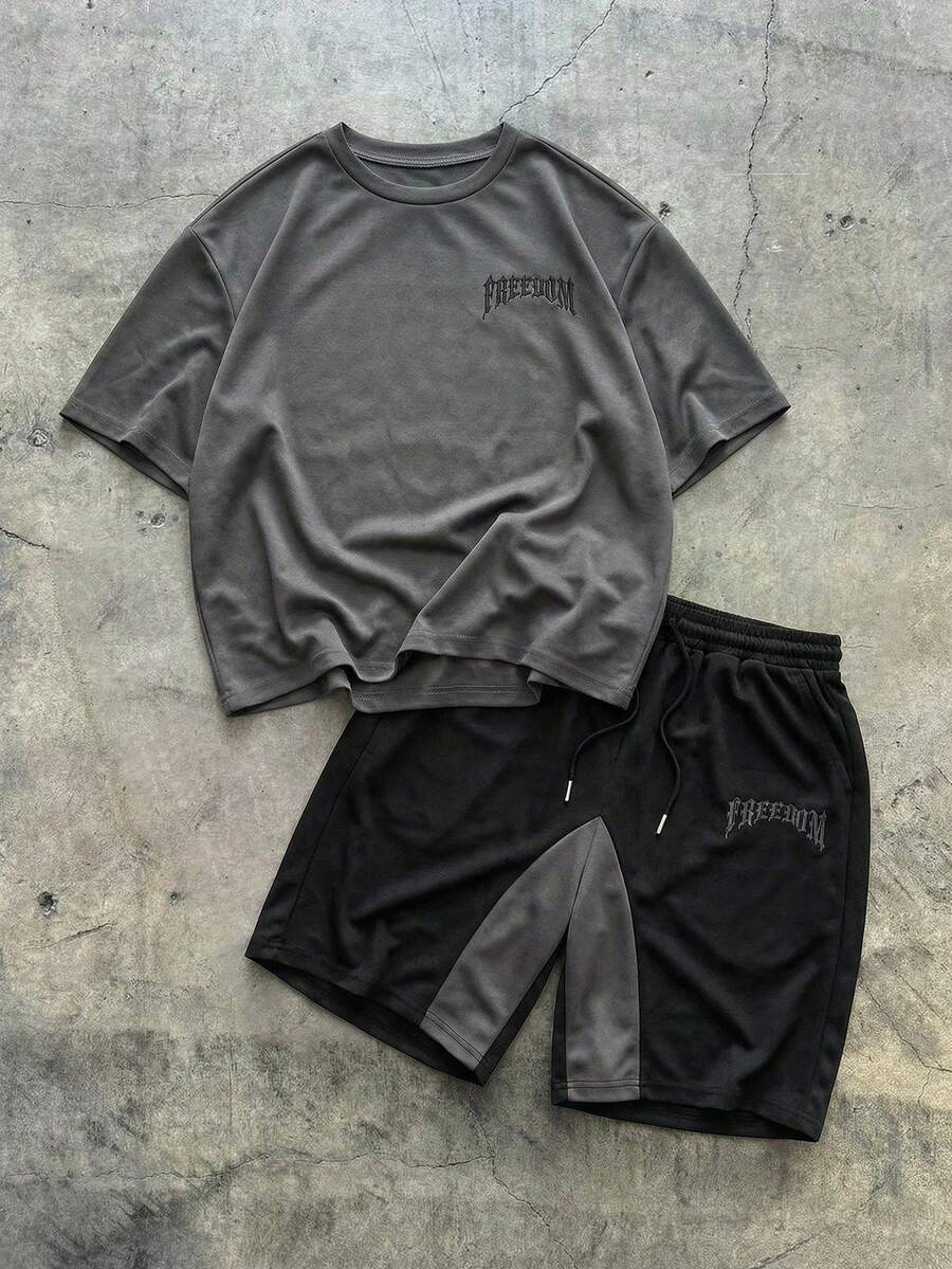 Men's AXEPEAK Casual Fashion Street T-Shirt And Drawstring Waist Shorts Set - Multicolor - View 1