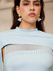 VOLUPTÉ CURVE 大码春季连衣裙，优雅浪漫高领收腰连衣裙，配珍珠披肩袖，适合正式场合、派对、婚礼、早午餐等。 - 黑色 - 查看 9