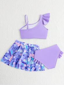 SHEIN Tween Girl Ruffled Bikini Set With Cover-Up Skirt,Lavender Summer Cute Beach Holiday 3 Pieces Modest Swimwear Bathing Suits For Older Teens Girls - Purple - View 2