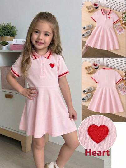 SHEIN Young Girl Solid Color Heart Decor Casual Knit Dress