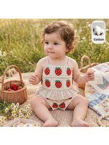 Loomiva 女婴草莓丝带吊带背心和松紧腰短裤两件套 - 彩色 - 查看 2