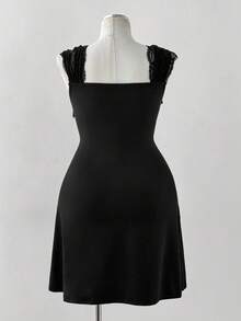 Sunspun Đầm chữ A ôm sát, chất liệu dệt kim co giãn, ren tối màu. - màu đen - Xem 2