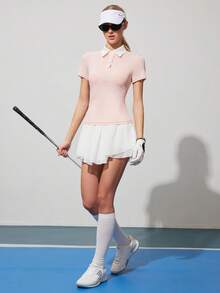 CourtClass CourtClass 女士撞色 Polo 领短袖高尔夫球衫 - 粉色 - 查看 6