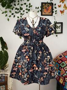 Sunspun Plus Size Women All-Over Print Fashionable Date Night Party Dress, Suitable For Summer - Black - View 3