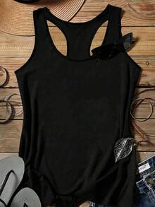 SHEIN LUNE 3pcs/Set Plus Size Casual Solid Color Sleeveless Tops, Suitable For Summer - Black - View 4