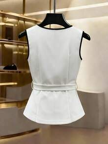 Franclia Gilet sans manches ajusté noir et blanc pour femmes, style décontracté - Blanc - Voir 2