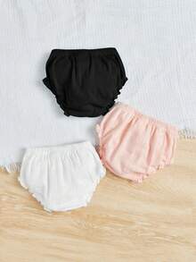 3pcs Baby Girl Knitted Casual Solid Color Triangle Elastic Waist Leggings - Baby Pink - View 2