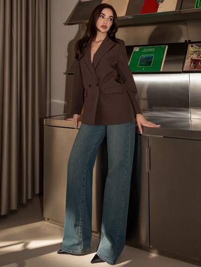 Bris Aura 女士商务风格纯色双排扣西装外套，适合秋季通勤