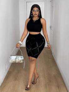 Maweii 大码女式性感纯色镂空修身短裤 - 黑色 - 查看 6