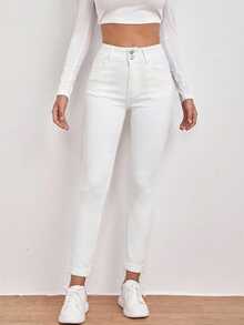 EMERY ROSE Quần jean đen dáng ôm cạp cao, túi xéo - trắng - Xem 3