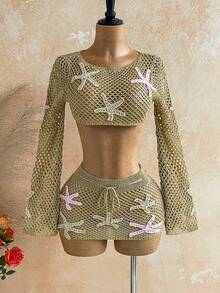 Soleia Đồ bơi cho nữ, kỳ nghỉ hè, bikini gợi cảm kiểu sao biển, dây rút eo, phong cách nghỉ mát biển cho nữ. - Màu Khaki - Xem 4