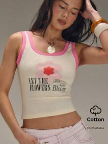 Athîral Áo tank top nữ kiểu dáng thường ngày in hoa và khẩu hiệu, thích hợp cho mùa hè. - Nhiều màu - Xem 4