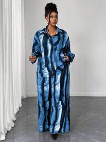 Maweii Bộ đồ 2 mảnh cỡ lớn dành cho nữ: Áo khoác cardigan dài tay họa tiết nhuộm tie-dye và quần cạp chun, phù hợp cho mùa xuân/thu, mặc thường ngày/công sở/đi làm. Bộ đồ phối hợp 2 mảnh dành cho nữ. - Nhiều màu - Xem 5