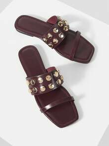 Mnmlis Women Fashion Flat Sandals, Casual Daily Wear For Summer - Burgundy - View 3