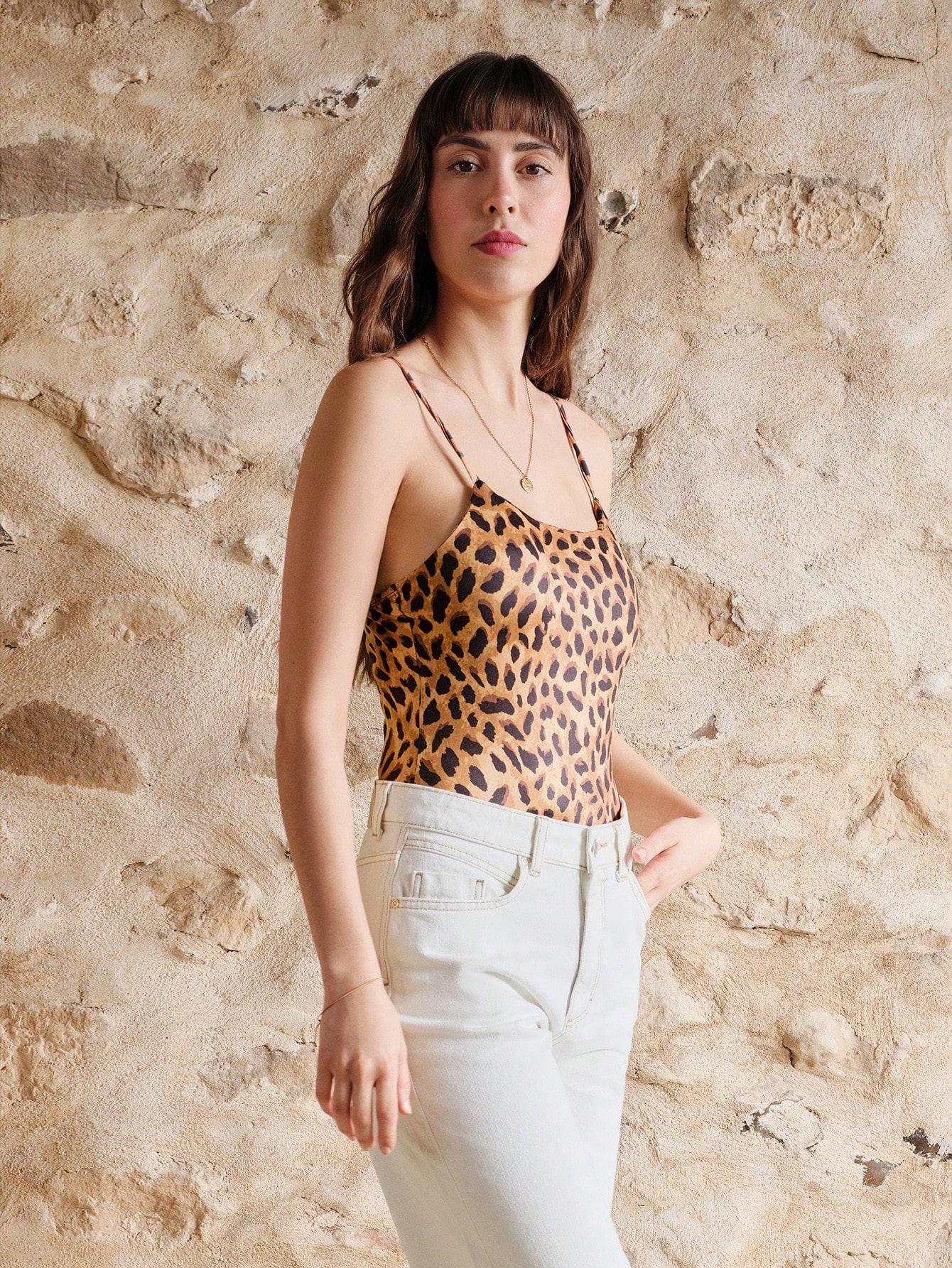 Leopard Print Fitted Bodysuit With Slim Straps Spring Summer French Style Parisian Style Cheetah Bodysuit Vacation Outfit