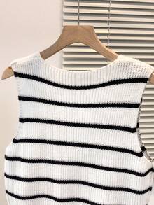 INAWLY Women's Striped Tie Front Casual Pullover Knit Top, Versatile For Daily Wear - White - View 8