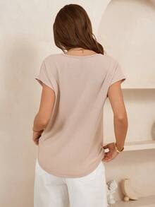 Lymera 女士V领撞色休闲百搭日常穿搭T恤 - 彩色 - 查看 2