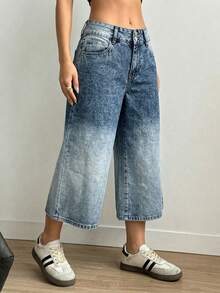 SHEIN ICON Women's Pocket Button Casual Versatile Daily Wear Wide Leg Jeans - Blue - View 3